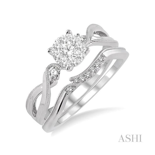 ASHI Round Shape Lovebright Diamond Wedding Set 15345PPFHWG-WS