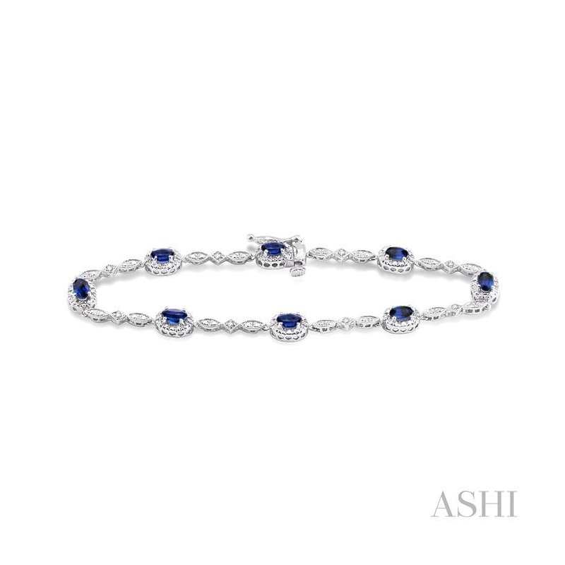 ASHI Oval Shape Gemstone & Halo Diamond Bracelet 76859PPTSSPWG