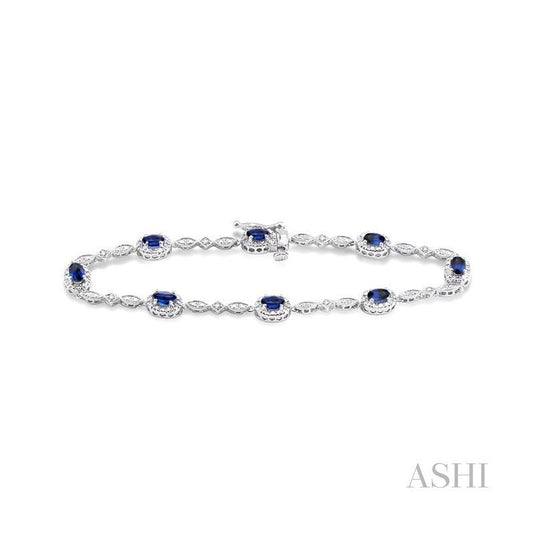 ASHI Oval Shape Gemstone & Halo Diamond Bracelet 76859PPTSSPWG