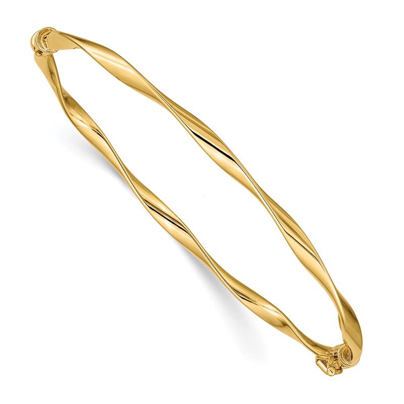 Quality Gold 14k Polished Twisted Hinged Bangle Bracelet DB619