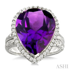 ASHI Pear Shape Gemstone & Halo Diamond Ring 50265PPFVAMWG