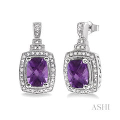 ASHI Silver Cushion Shape Gemstone & Diamond Earrings 88108PPSSAMSLER