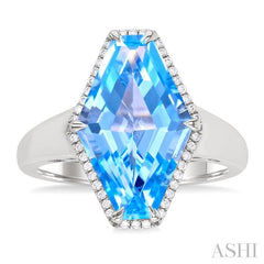 ASHI Hexagon Shape Gemstone & Halo Diamond Ring 50718PPFHBTWG