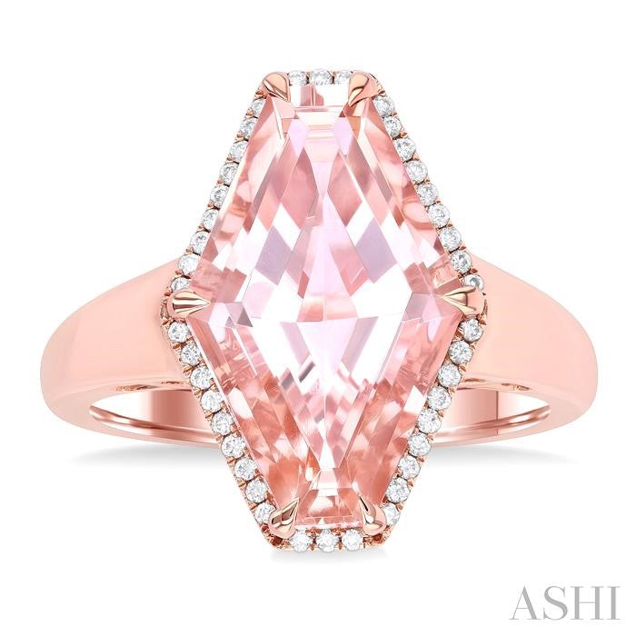 ASHI Hexagon Shape Gemstone & Halo Diamond Ring 50718PPFHMOPG
