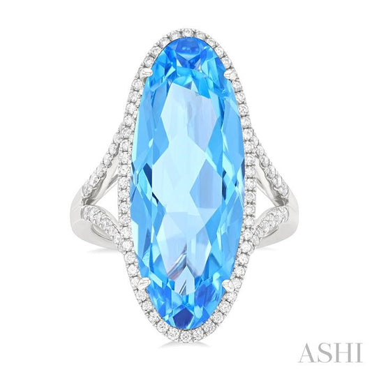 ASHI Oval Shape Gemstone & Halo Diamond Ring 50733PPFHBTWG