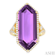 ASHI Hexagon Shape Gemstone & Halo Diamond Ring 50753PPFHAMYG