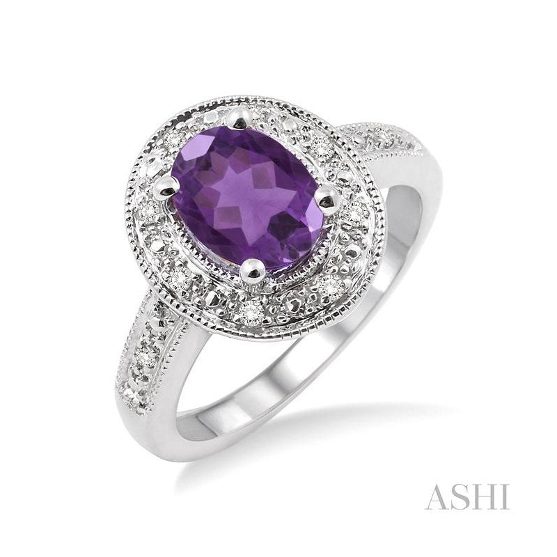 ASHI Silver Oval Shape Gemstone & Diamond Ring 88128PPSSAMSLRG