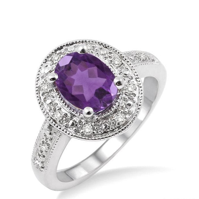 Parkplace Jewelers Silver Oval Shape Gemstone & Diamond Ring 88128PPSSAMSLRG