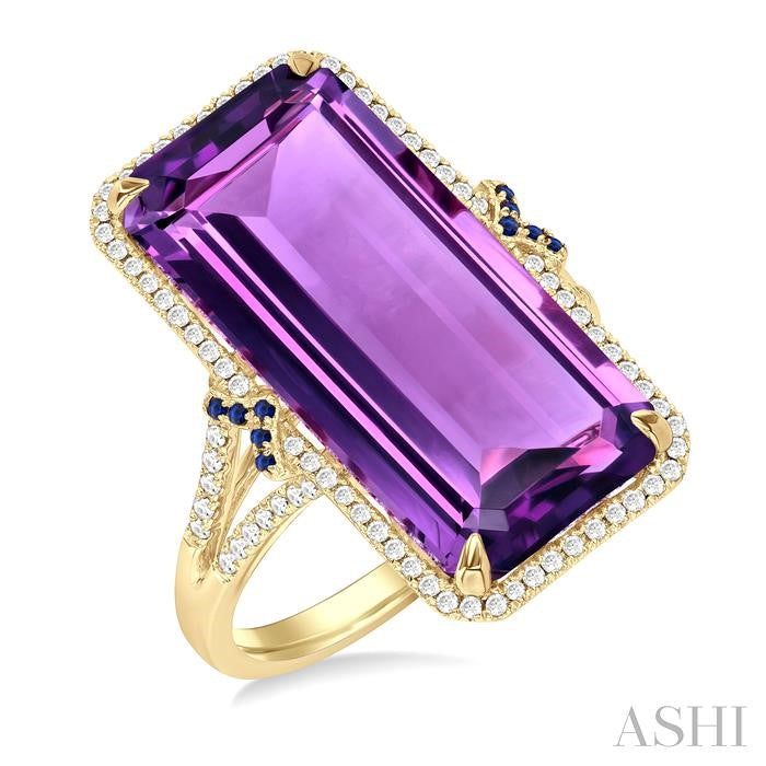 ASHI Emerald Shape Gemstone & Halo Diamond Ring 50766PPFHAMSPYG