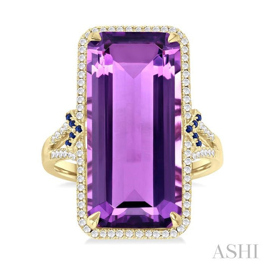 ASHI Emerald Shape Gemstone & Halo Diamond Ring 50766PPFHAMSPYG