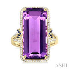 ASHI Emerald Shape Gemstone & Halo Diamond Ring 50766PPFHAMSPYG