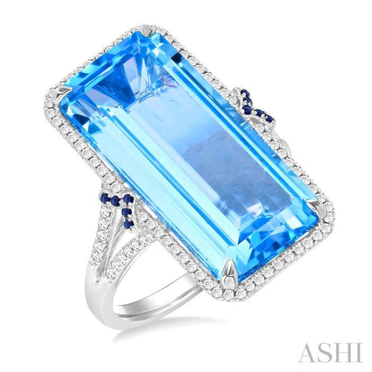 ASHI Emerald Shape Gemstone & Halo Diamond Ring 50766PPFHBTSPWG