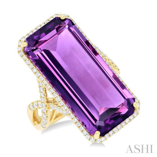 ASHI Emerald Shape Gemstone & Halo Diamond Ring 50773PPFHAMYG