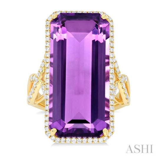 ASHI Emerald Shape Gemstone & Halo Diamond Ring 50773PPFHAMYG