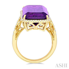 ASHI Emerald Shape Gemstone & Halo Diamond Ring 50773PPFHAMYG