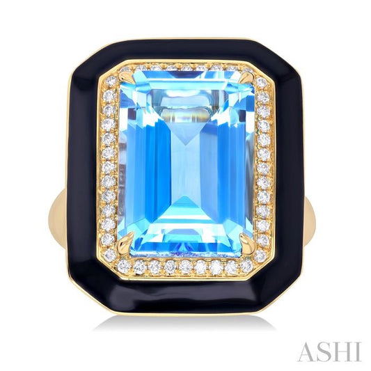ASHI Emerald Shape Black Enamel Gemstone & Halo Diamond Ring 50797PPFHBTBLYG