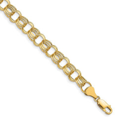 Quality Gold 14k Lite 8mm Triple Link Charm Bracelet SST2