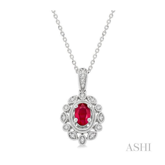 ASHI Oval Shape Gemstone & Diamond Pendant 57378PPTSPDRBWG