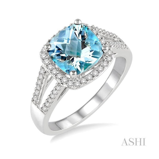 ASHI Cushion Shape Gemstone & Halo Diamond Ring 51366PPTSAQWG