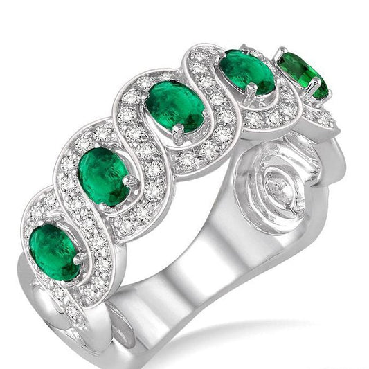 Parkplace Jewelers Oval Shape 5 Gemstone & Diamond Wedding Band 46213PPFHEMWG