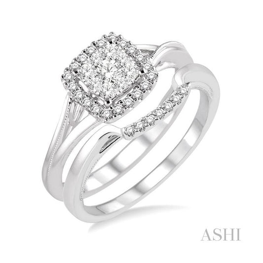 ASHI Cushion Shape Halo Lovebright Diamond Wedding Set 13014PPFHWG-WS