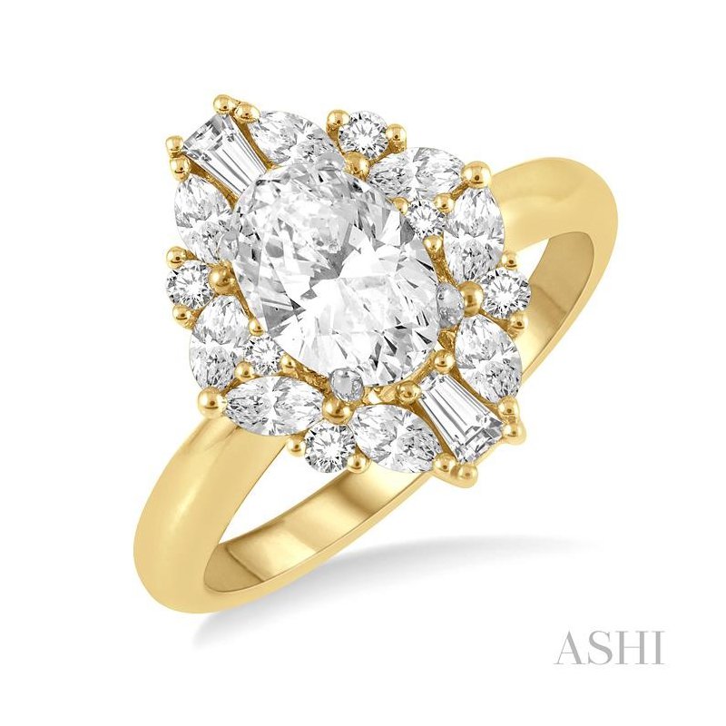 ASHI Oval Shape Semi-Mount Halo Diamond Engagement Ring 215J3PPFVYW-SM