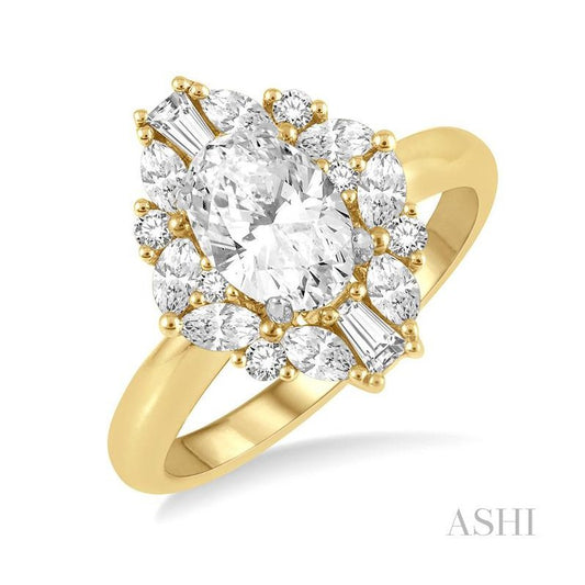 ASHI Oval Shape Semi-Mount Halo Diamond Engagement Ring 215J3PPFVYW-SM