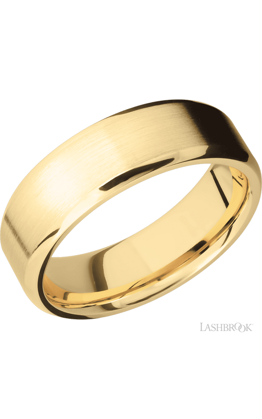 7 mm wide Beveled 10K Yellow Gold band.