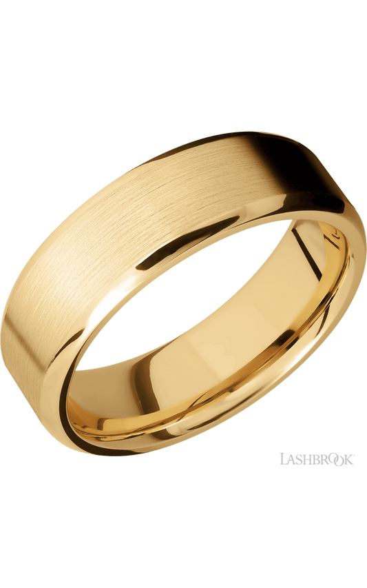 7 mm wide Beveled 10K Yellow Gold band.