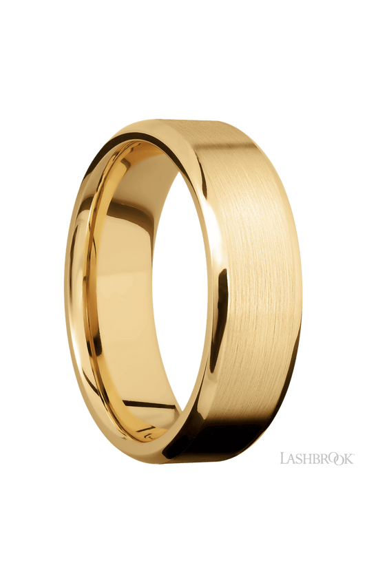 7 mm wide Beveled 10K Yellow Gold band.