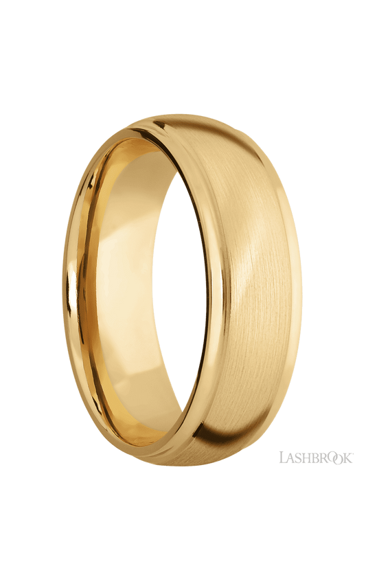 7 mm wide Domed Stepped Down Edges 10K Yellow Gold band.