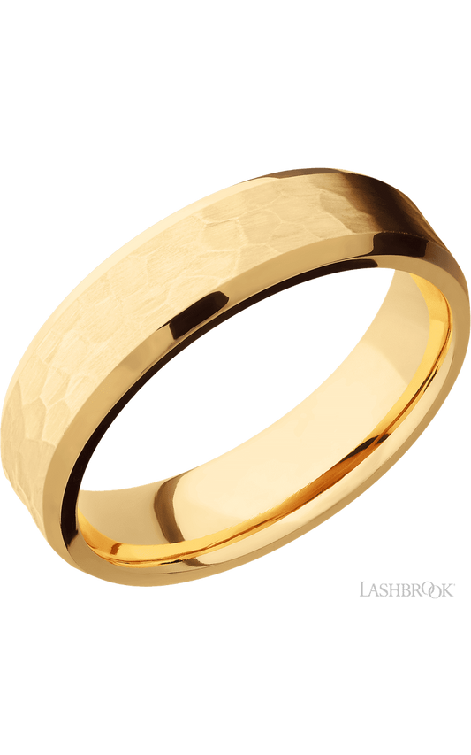 6 mm wide Beveled 14K Yellow Gold band.