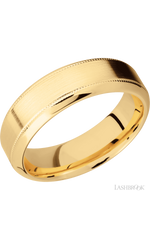 7 mm wide High Bevel Milgrain 14K Yellow Gold band.