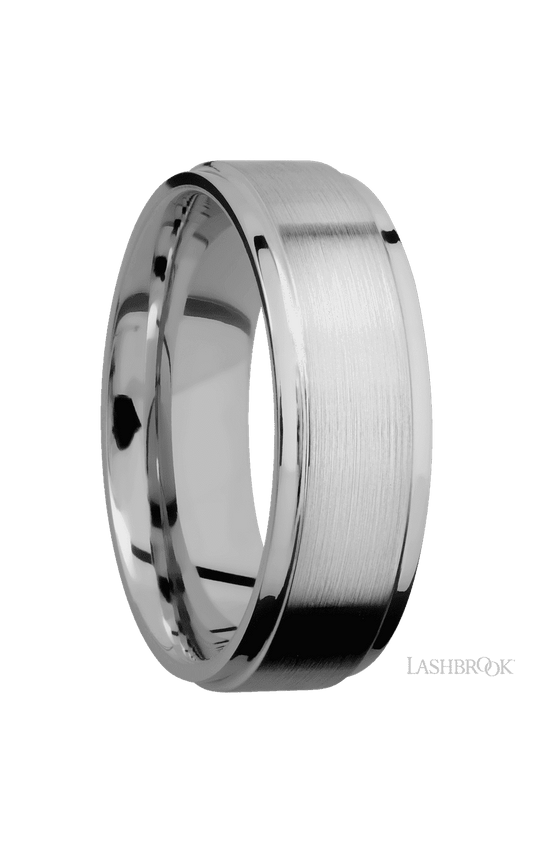 7 mm wide Flat Grooved Edges Titanium band.
