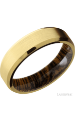 6 mm wide Beveled 18K Yellow Gold band featuring a Bocote sleeve.