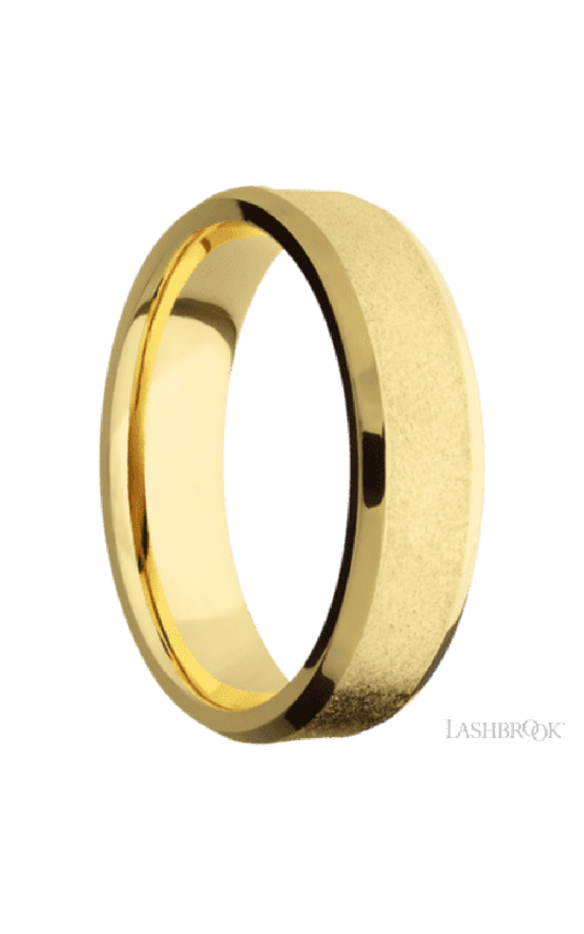 6 mm wide Beveled 18K Yellow Gold band featuring a Bocote sleeve.