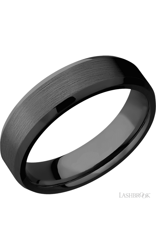 6 mm wide Beveled Zirconium band.
