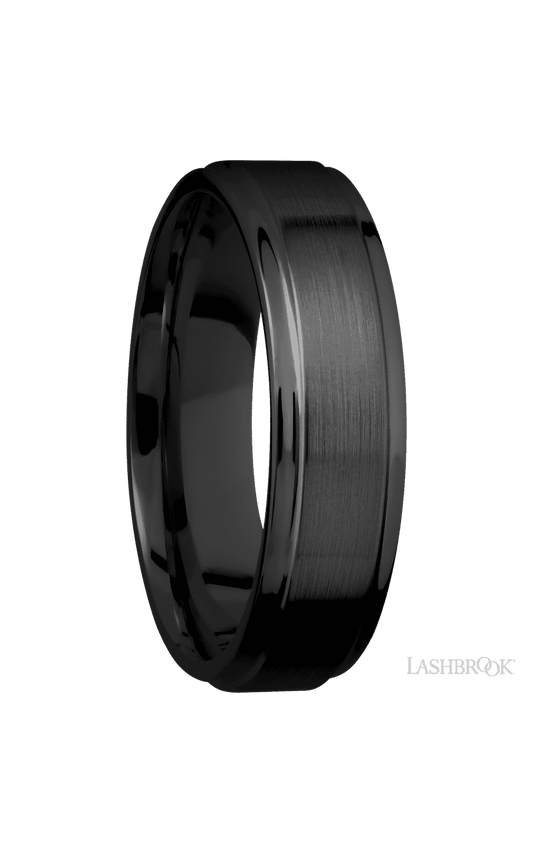6 mm wide Flat Grooved Edges Zirconium band.