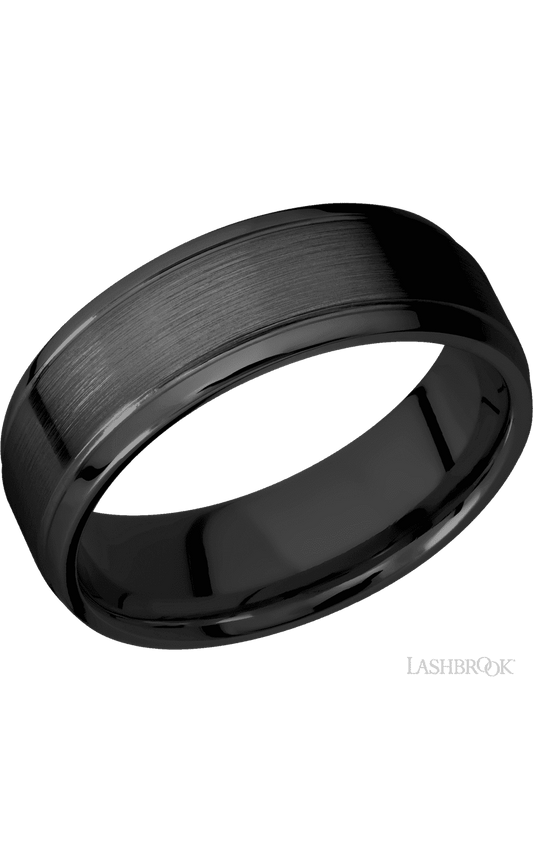 7 mm wide Stepped Bevel Zirconium band.
