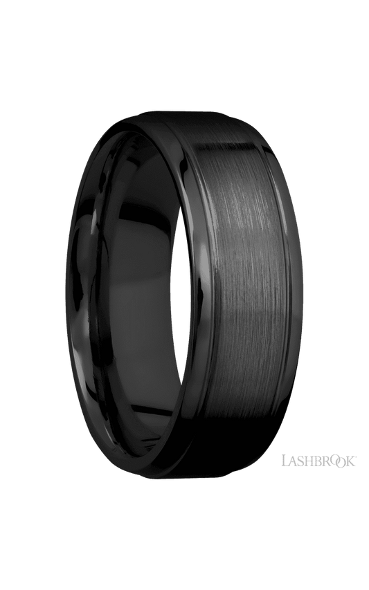 7 mm wide Stepped Bevel Zirconium band.