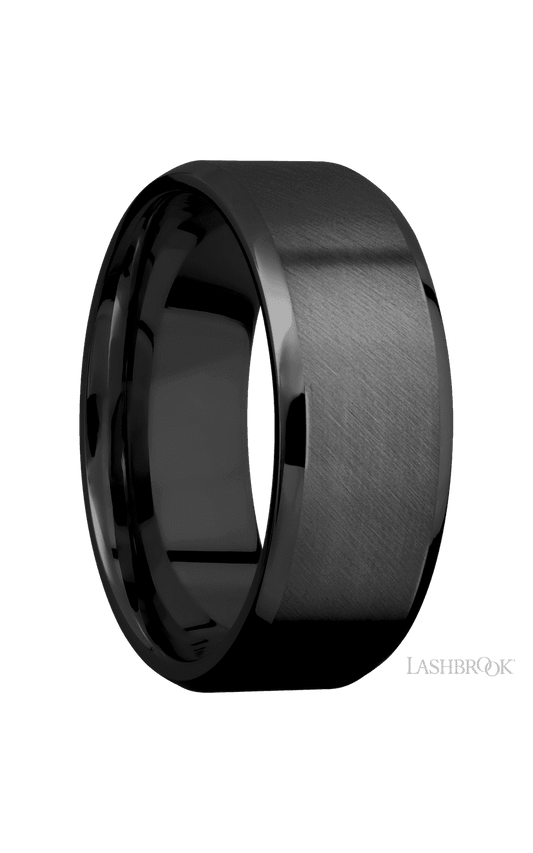 8 mm wide Beveled Zirconium band.