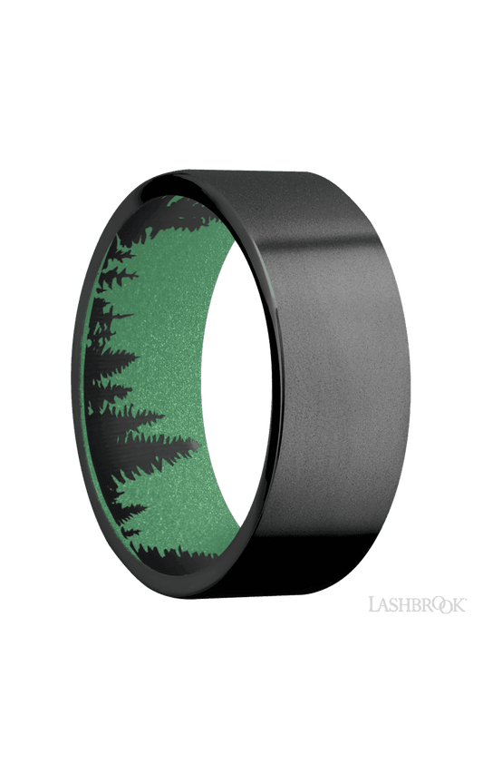8 mm wide Flat Zirconium band featuring a Squatch sleeve.
