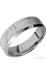 7 mm wide/High Bevel/18K White Gold band with one 4 mm Centered inlay of Meteorite.