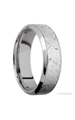 7 mm wide/High Bevel/18K White Gold band with one 4 mm Centered inlay of Meteorite.
