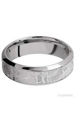 7 mm wide/High Bevel/18K White Gold band with one 4 mm Centered inlay of Meteorite.