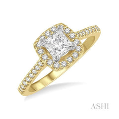 ASHI Princess Shape Semi-Mount Halo Diamond Engagement Ring 241G6PPFHYW-SM