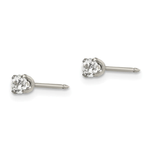 54E Inverness Stainless Steel Polished 3mm CZ Post Earrings