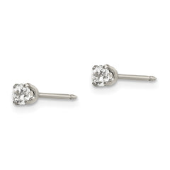54E Inverness Stainless Steel Polished 3mm CZ Post Earrings