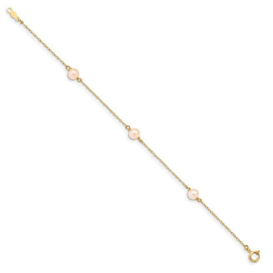 Quality Gold 14K Madi K 5-6mm Pink Round FWC Pearl 3-station Bracelet XF727-6