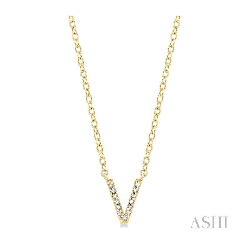 ASHI Block 'V' Initial Diamond Pendant 912F9PPTSPDYG-V
